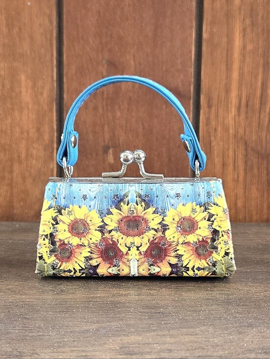 Handbags - Micro Mini Pocketbook w/Sunflower & Rhinestones - 3 1/2" X 1 3/4" - Choice of 1
